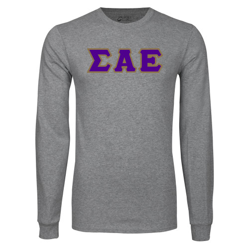 Grey Long Sleeve T Shirt-Greek Style Letters