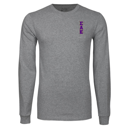 Grey Long Sleeve T Shirt-Tackle Twill Stacked