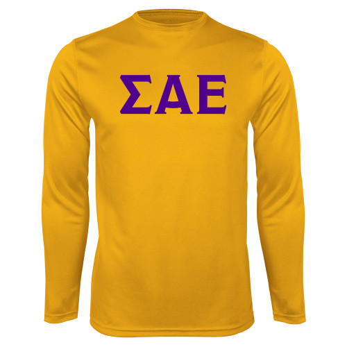 Gold Performance Long Sleeve Shirt-Greek Letters