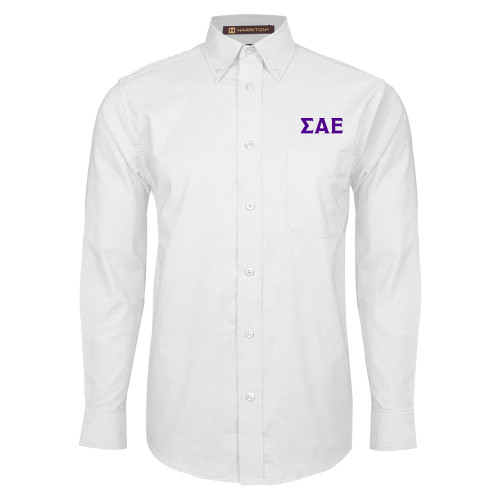 White Oxford Long Sleeve Shirt-Greek Letters