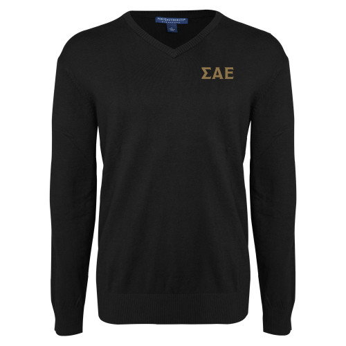 Black VNeck Sweater-Greek Letters