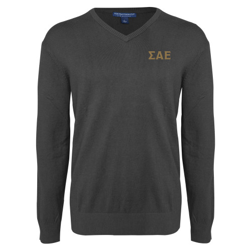 Charcoal Heather VNeck Sweater-Greek Letters