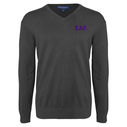 Charcoal Heather VNeck Sweater-Greek Letters