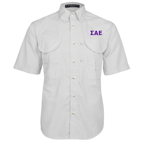 White Fishing Shirt Performance Short Sleeve-Greek Letters