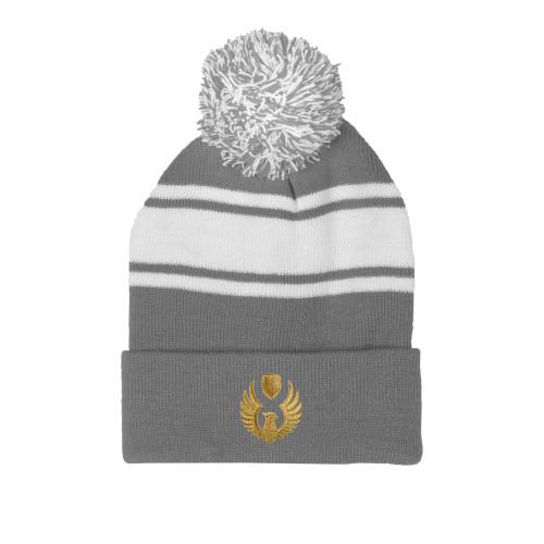 Grey/White Two Tone Knit Pom Beanie w/Cuff-Phoenix