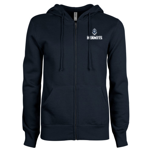 ENZA Womens Navy Fleece Full Zip Hoodie - Primary Mark