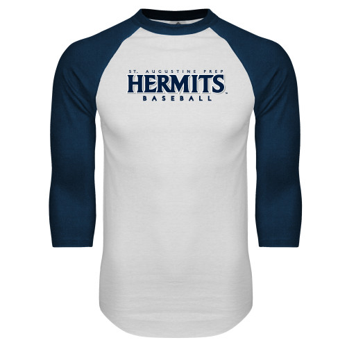  White/Navy Raglan Baseball T Shirt - Hermits Baseball