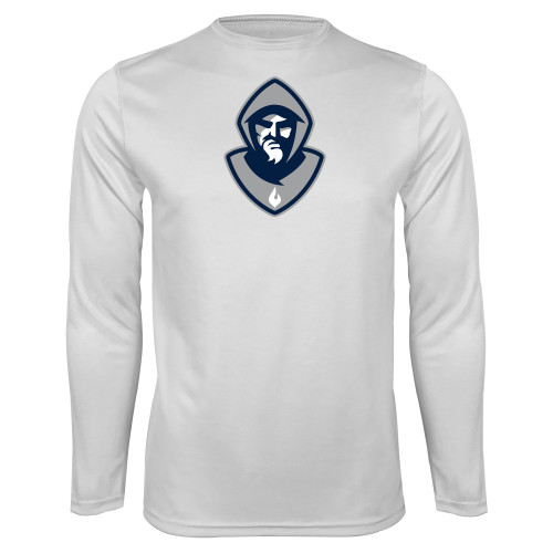  White Performance Long Sleeve Shirt - Hermit Mascot