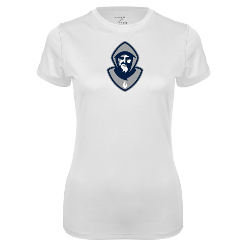  Womens White Performance Tee - Hermit Mascot