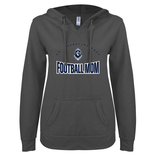  ENZA Womens Dark Heather V Notch Raw Edge Fleece Hoodie - St Augustine Prep Football Mom