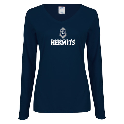  Womens Navy Long Sleeve V Neck Tee - Primary Mark