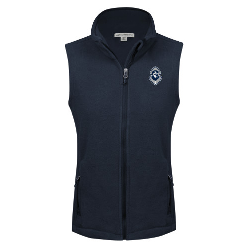  Womens Navy Fleece Full Zip Vest - Hermit Mascot