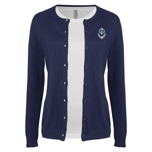  Womens Navy Cardigan Sweater - Hermit Mascot