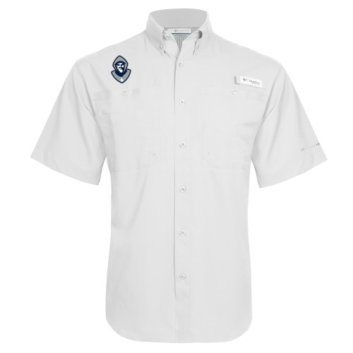  Columbia White Tamiami Performance Short Sleeve Shirt - Hermit Mascot
