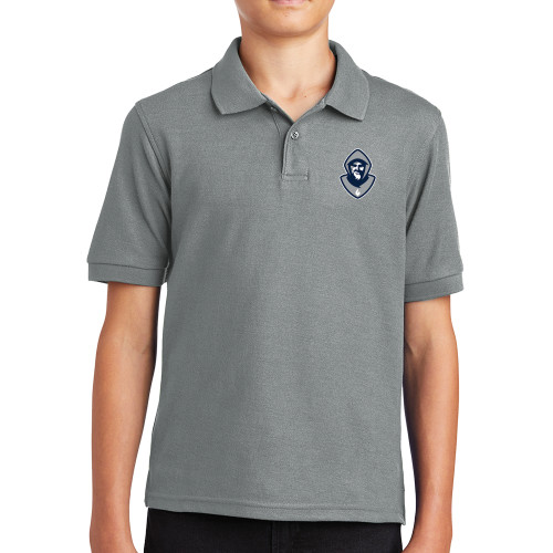  Youth Grey Silk Touch Polo - Hermit Mascot