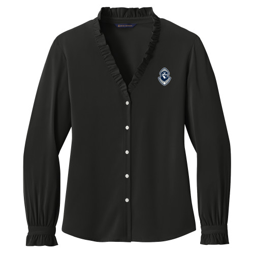  Brooks Brothers Womens Black Long Sleeve Ruffle Collar Blouse - Hermit Mascot