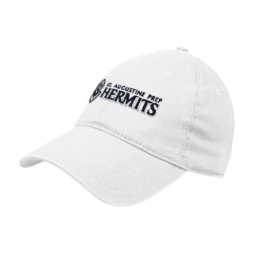  White Unstructured Adjustable Low Profile Hat - Horizontal Hermit Mark