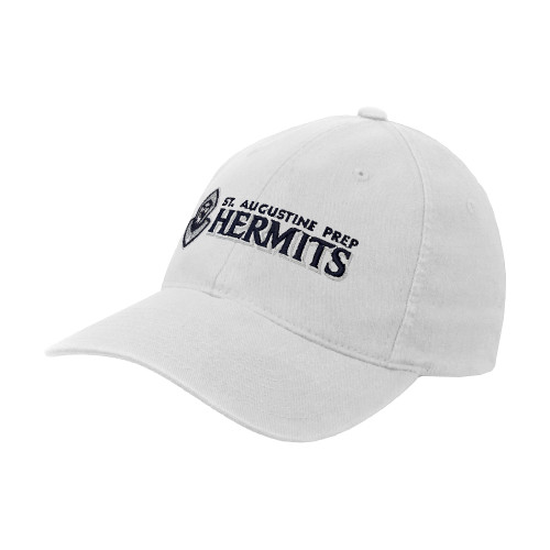  White Flexfit Structured Low Profile Hat - Horizontal Hermit Mark