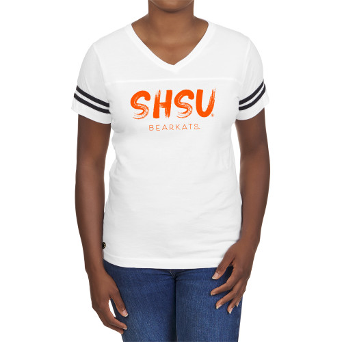  Fall Rush Ladies White 60/40 Football Tee - SHSU Brushstroke Bearkats