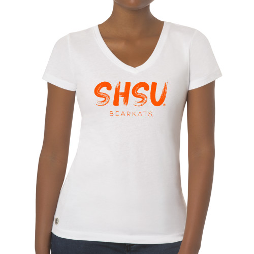  Fall Rush Ladies White V Neck Tee - SHSU Brushstroke Bearkats