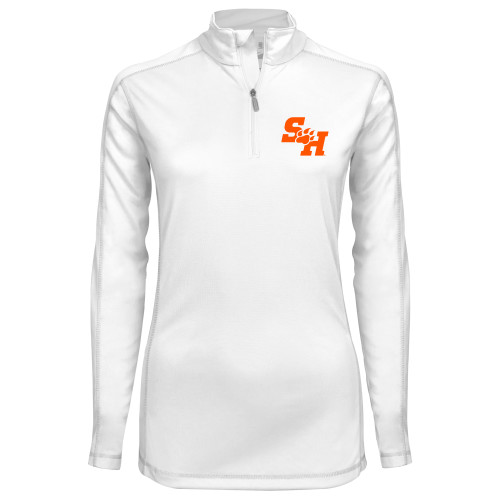  Syntrel Womens White Interlock 1/4 Zip - Primary Athletics Mark