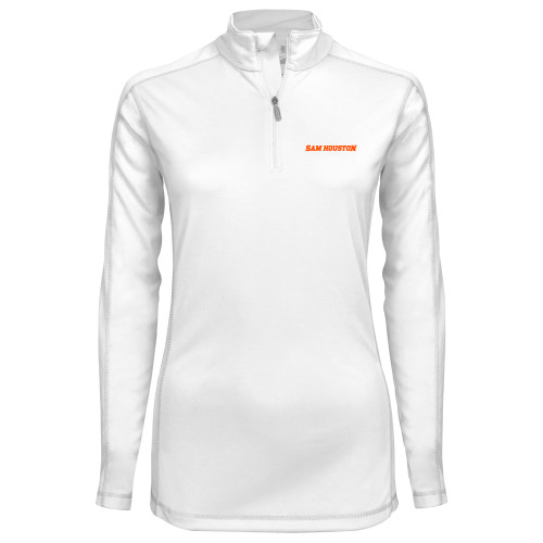  Syntrel Womens White Interlock 1/4 Zip - Sam Houston Wordmark