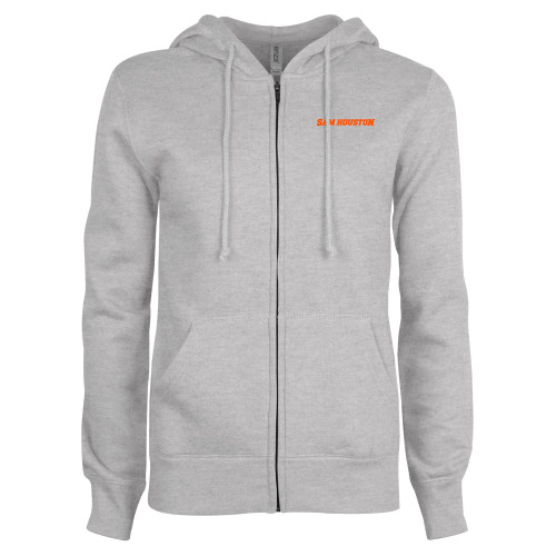  ENZA Womens Grey Fleece Full Zip Hoodie - Sam Houston Wordmark