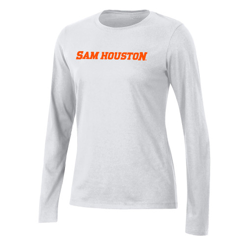  Gear Womens White Long Sleeve Tee - Sam Houston Wordmark