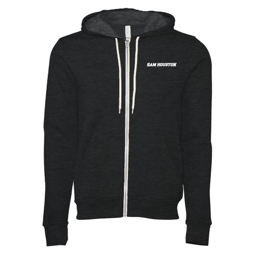  Bella + Canvas Dark Grey Heather Full Zip Hood - Sam Houston Wordmark