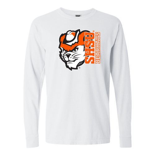  Comfort Colors White Long Sleeve T Shirt - SHSU Mascot Behind Text