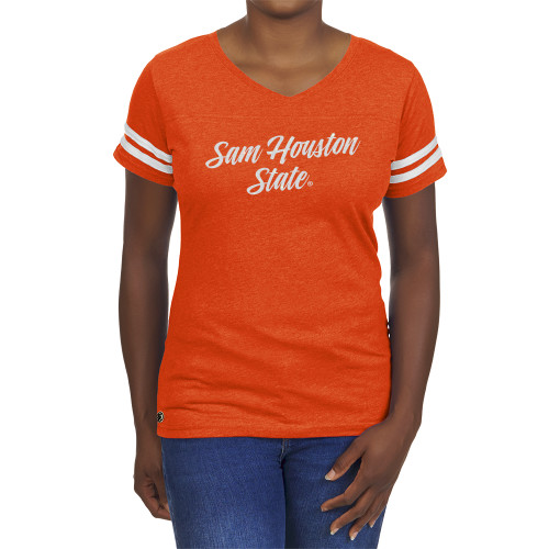  Fall Rush Ladies Orange 60/40 Football Tee - C White Soft Glitter