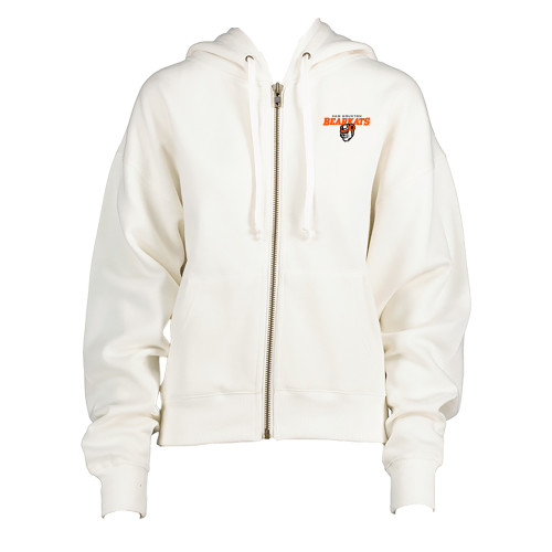  ENZA Womens White Boxy Full Zip Hood - Sam Houston Secondary Mascot Lockup