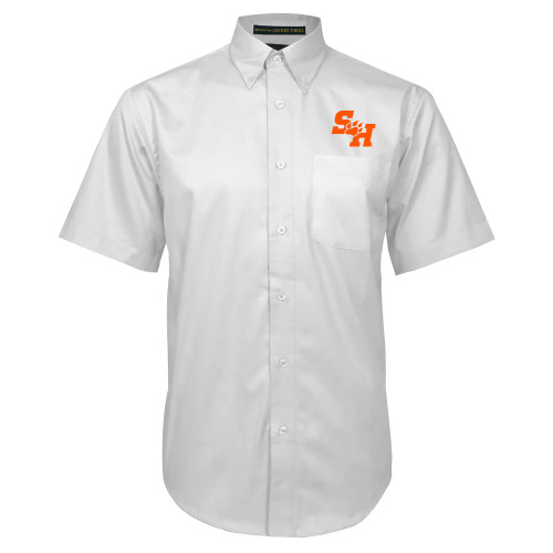  White Twill Button Down Short Sleeve - Primary Athletics Mark EMB