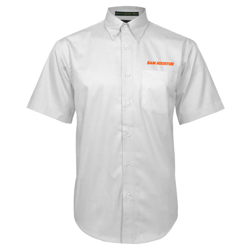  White Twill Button Down Short Sleeve - Sam Houston Wordmark EMB