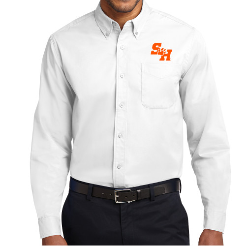  White Twill Button Down Long Sleeve - Primary Athletics Mark EMB