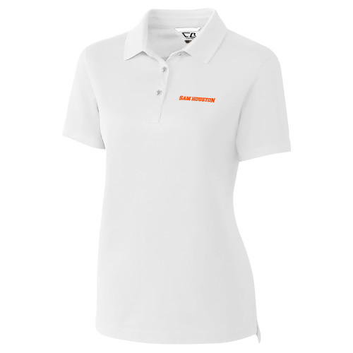  C&B Womens White Advantage Polo - Sam Houston Wordmark EMB