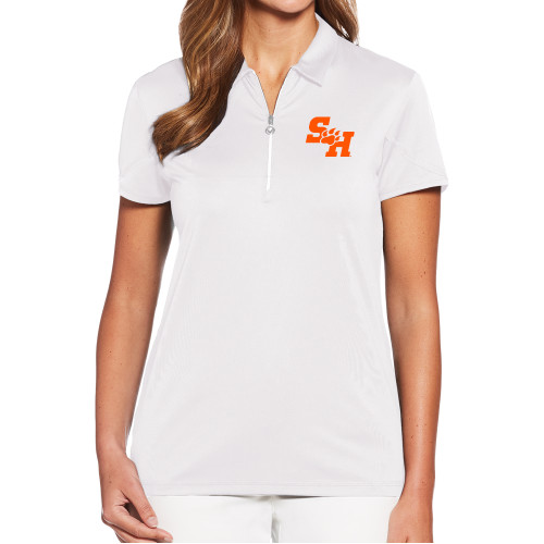  Callaway Womens White Tulip Sleeve Zip Polo - Primary Athletics Mark EMB