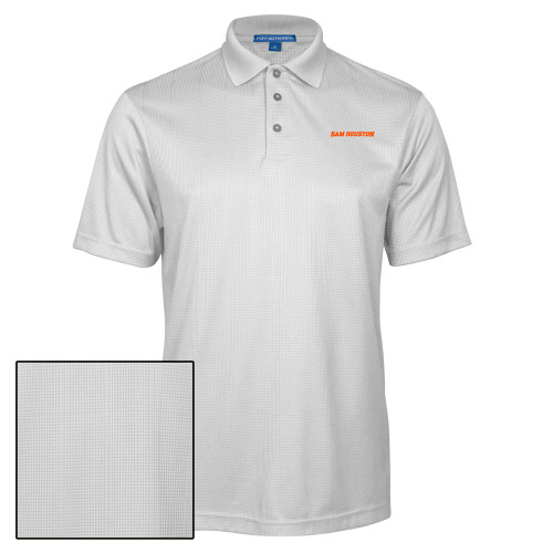  White Performance Fine Jacquard Polo - Sam Houston Wordmark EMB