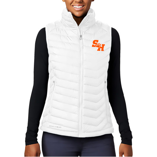  Columbia Womens White Powder Lite Vest - Primary Athletics Mark EMB