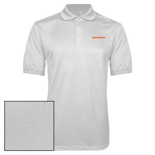  White Dry Mesh Polo - Sam Houston Wordmark EMB