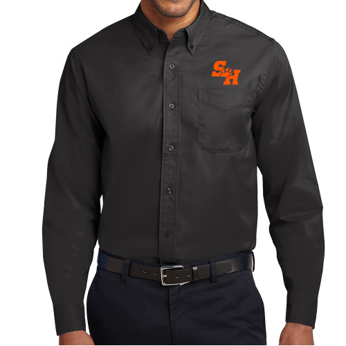  Black Twill Button Down Long Sleeve - Primary Athletics Mark EMB