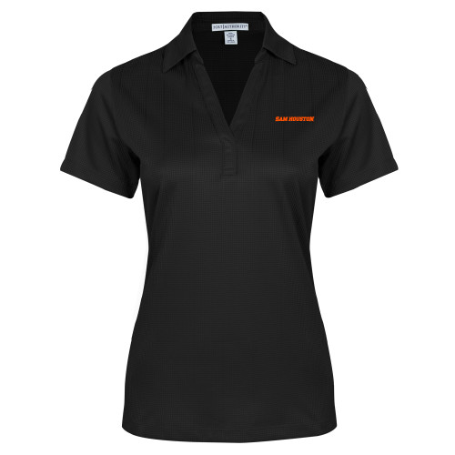  Womens Black Performance Fine Jacquard Polo - Sam Houston Wordmark EMB