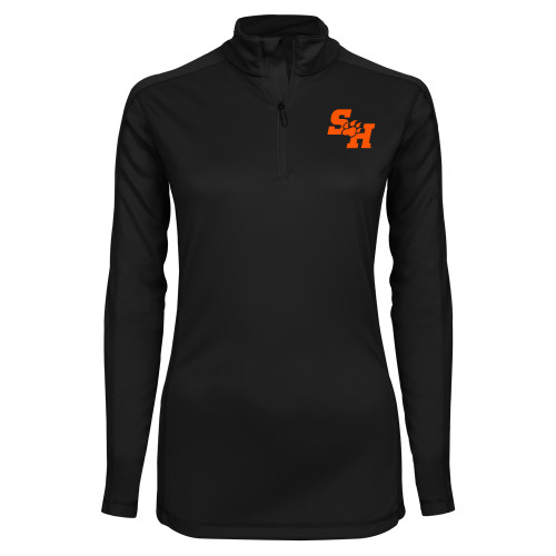  Syntrel Womens Black Interlock 1/4 Zip - Primary Athletics Mark EMB