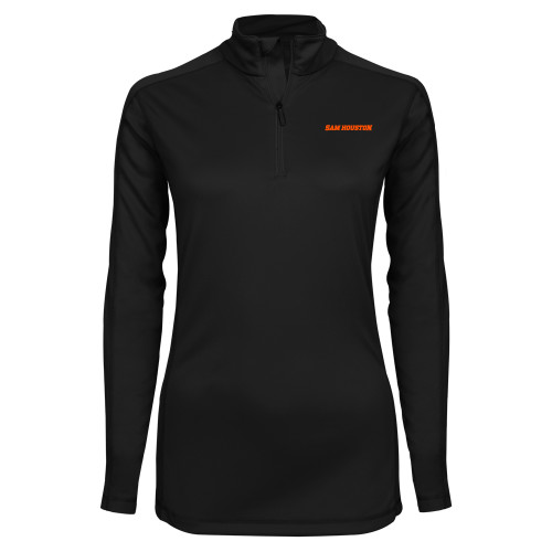  Syntrel Womens Black Interlock 1/4 Zip - Sam Houston Wordmark EMB