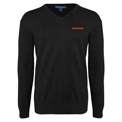  Black VNeck Sweater - Sam Houston Wordmark EMB