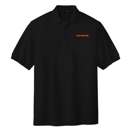  Black Silk Touch Polo - Sam Houston Wordmark EMB