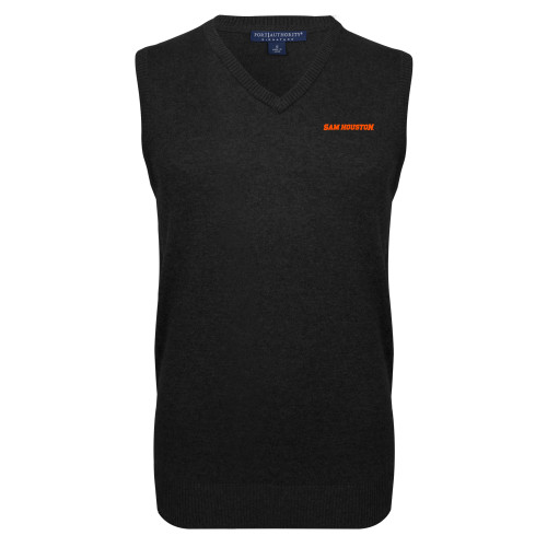  Black VNeck Sweater Vest - Sam Houston Wordmark EMB