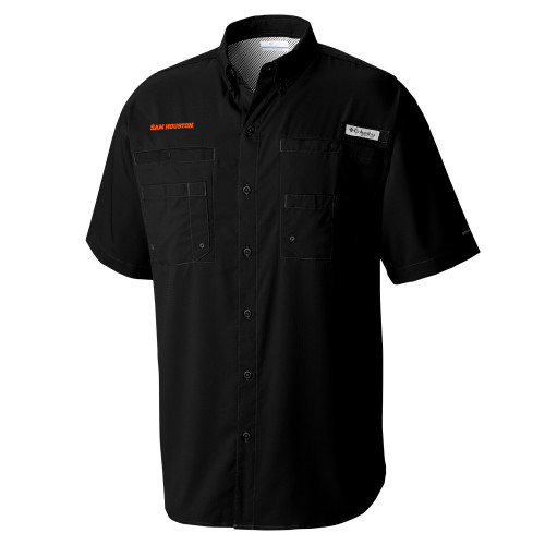  Columbia Tamiami Performance Black Short Sleeve Shirt - Sam Houston Wordmark EMB