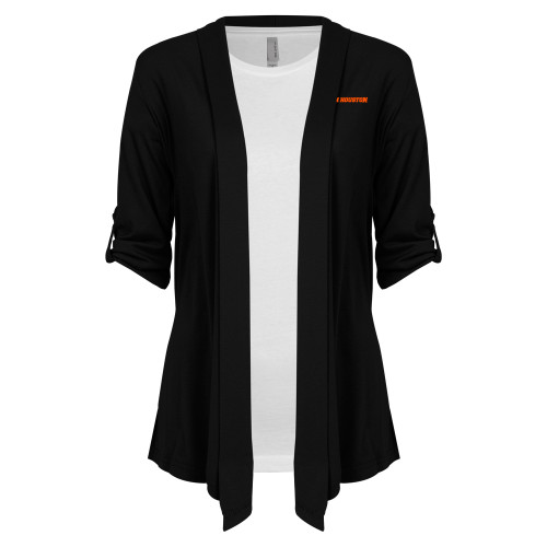  Womens Black Drape Front Cardigan Sweater - Sam Houston Wordmark EMB