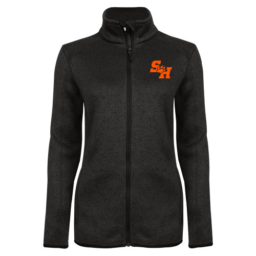  Womens Black Heather Fleece Jacket - Primary Athletics Mark EMB